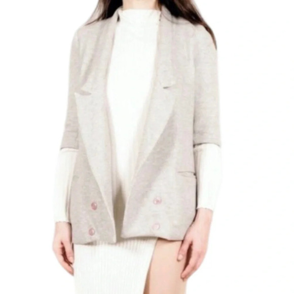 Monrow Knit Blazer Jacket Double Breasted Womens XS Heathered Grey Sweatshirt - Picture 10 of 12